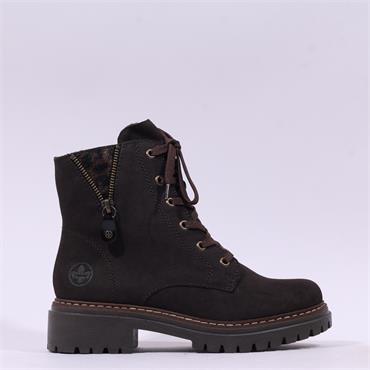 Rieker Laced Biker Boot - Brown Suede